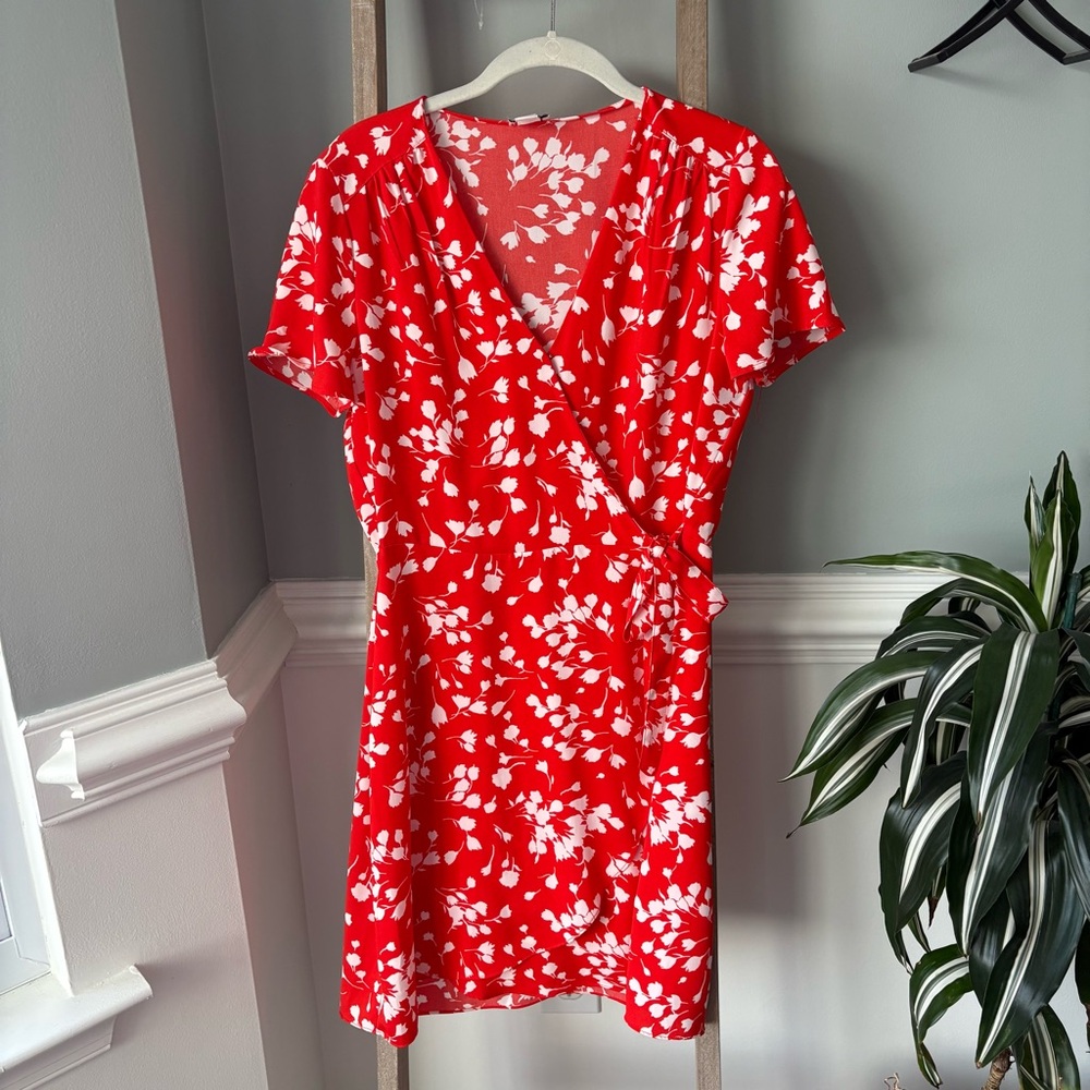 J. Crew Factory Red and White Floral Wrap Dress